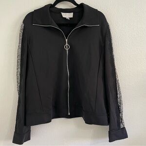 ESCADA Sport Y2K Black & Lace Sleeves Athletic Jacket with circle zipper size XL
